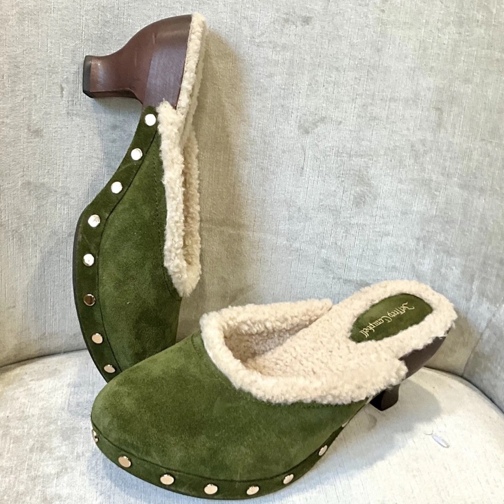 Free People Jeffrey Campbell Blakeney Mini Clog Faux Fur Olive Suede - Picture 1 of 7